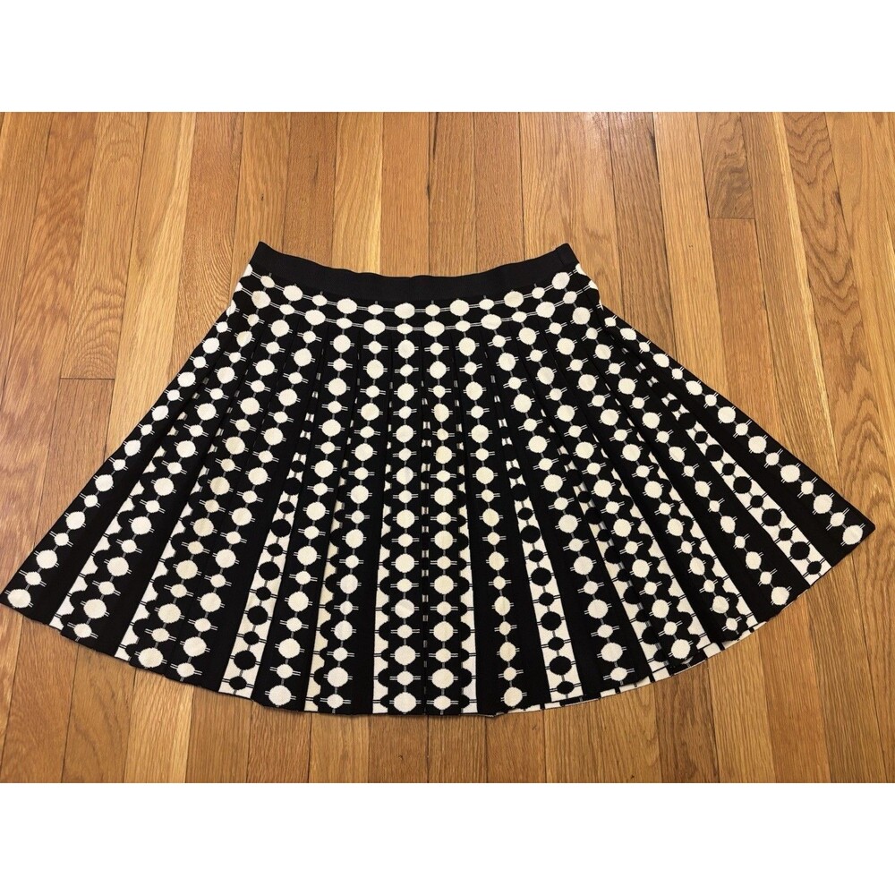 NWT Tory Burch Pleated Polka Dot Jacquard Mini Skirt Black White Size XL
